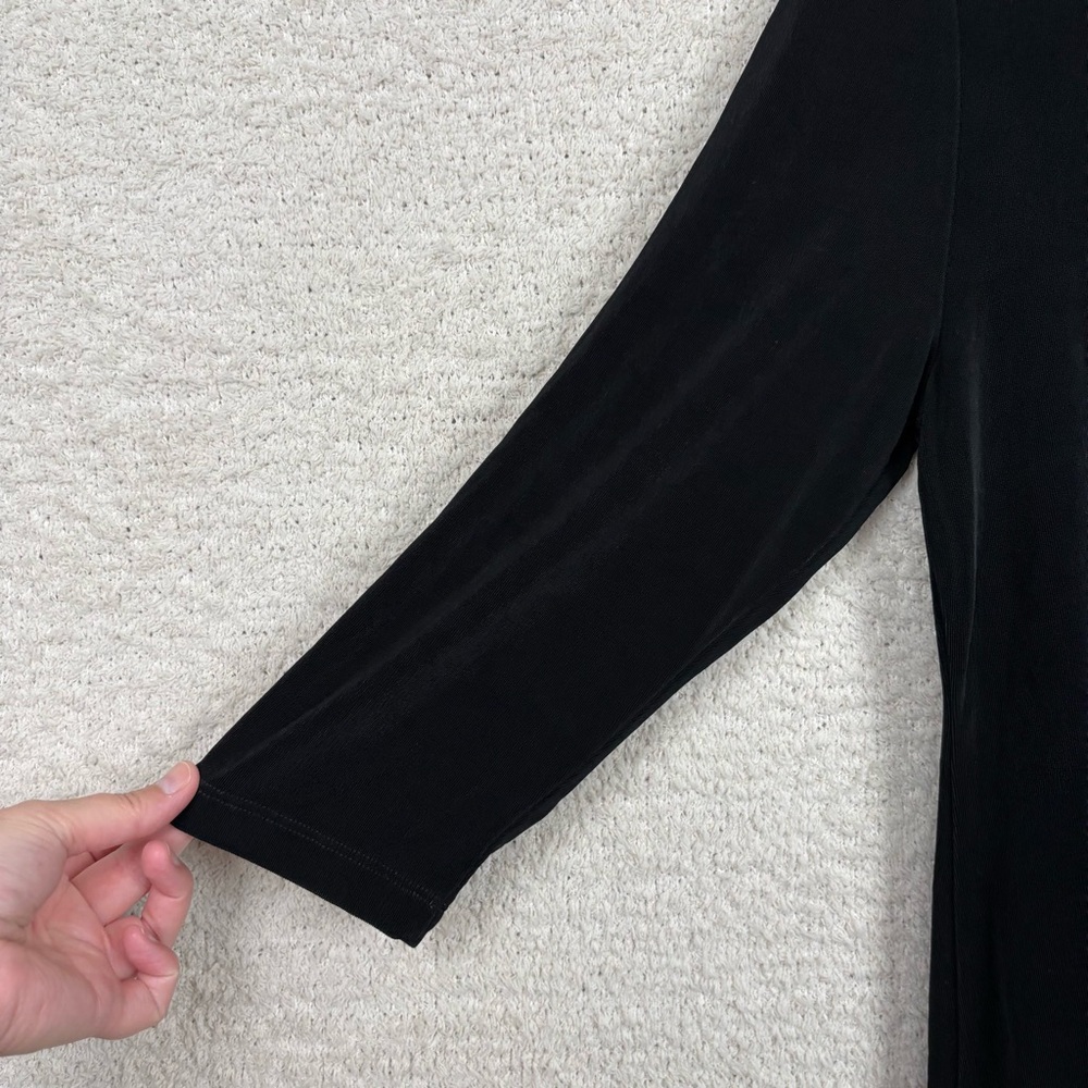 Chico's Travelers Top Womens 2 Lg/12 Black Stretch‎ Split Hem Tie Closure Career - Picture 4 of 9